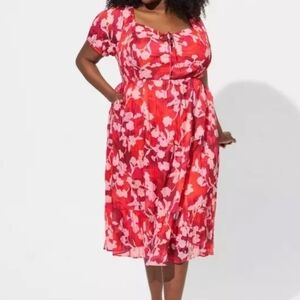 Torrid Plus Size 3 3x Red Floral Smocked Dress